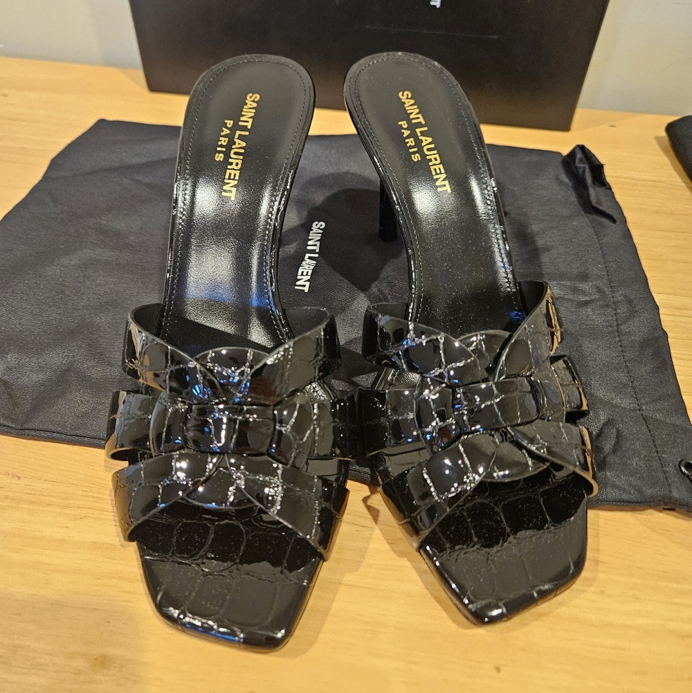 Saint Laurent Tribute Mules Black Embossed Crocodile Leather Size 39 - Picture 2 of 10